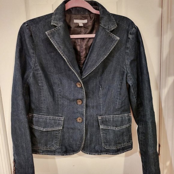 90s ANN TAYLOR Denim Blazer STREET STYLE - Size: 6 - Picture 1 of 9